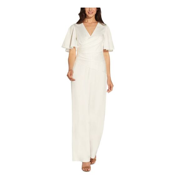 ADRIANNA PAPELL Pants - NWT ADRIANNA PAPELL Womens Ivory Flutter Sleeve Cocktail Wide Leg Jumpsuit 2